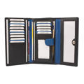 Large women's wallet with 16 card slots - nappa leather - black / blue